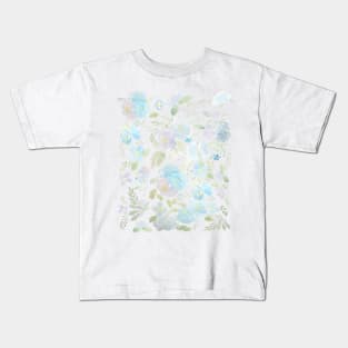 blue flowers and leaf watercolor pattern Kids T-Shirt